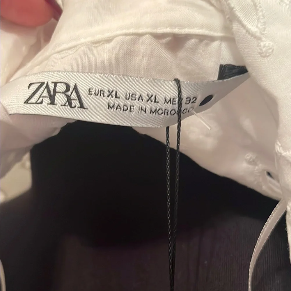NWT  Zara White Eyelet Tie-Front Blouse long sleeve  cotton XL - Picture 2 of 12
